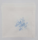 snowflake embroidered cloth napkin, eco friendly reusable white fall embroidered cloth napkins, set of 2, winter snowflake table decor