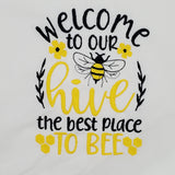 embroidered bee tea towel, Welcome to our hive the best place to bee, stocking stuffer, birthday gift, Christmas gift, Valentine's day gift