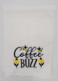 embroidered bee tea towel, Coffee buzz, stocking stuffer, birthday gift, Christmas gift, Valentine's day gift