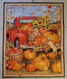 Fall truck with pumpkins and a puppy lap quilt, Thanksgiving pumpkin truck quilt, pumpkin wall quilt