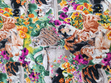 cat and flower fabric, Wild Wings by Susan Bourdet, quality quilters cotton fabric, cat fabric, flower fabric, sold by the yard