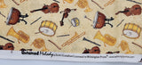 yellow instrument fabric, Untamed Melody Scott Gustafson Licensed to Wilmington prints, quality quilters cotton fabric, sold by the yard