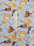 blue instrument fabric, Untamed Melody Scott Gustafson Licensed to Wilmington prints, quality quilters cotton fabric, sold by the yard