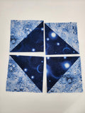 Blue half square triangles 6" finished block size, moon and stars space fabric, quilt starter, quilt quality fabric, price per block