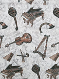 grey musical instrument quality quilters cotton fabric, Classical Music by Jeffrey Marc for Print Concepts Patt# 3338, 54 inches total