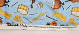 blue instrument fabric, Untamed Melody Scott Gustafson Licensed to Wilmington prints, quality quilters cotton fabric, sold by the yard