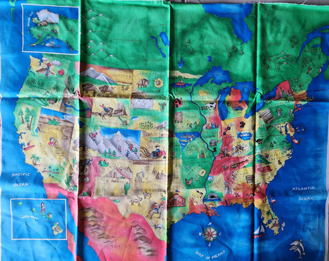 Educational and fun United States panel with capitals and symbols, Fabric Traditions 2001, quality quilters cotton fabric, travel fabric