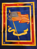 Americana fabric panel with eagles and other American symbols with a 3 1/2 inch blue star border added, wall hanging, quilt of valor