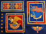 Americana fabric panel with eagles and other American symbols, Susan Stamiljo for Robert Kaufman People's House Screen Print D# 12046