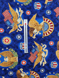 Americana fabric with eagles and other American symbols, Susan Stamiljo for Robert Kaufman People's House Screen Print D# 12043, valor quilt