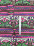 pink, brown, and green floral quality quilters cotton fabric, Jinny Beyer for MR RJR fashion fabrics, striped with pink and purple flowers