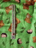 Popcorn the bear fabric, Bright Star characters ltd 2012 for Quilting Treasures, bear, hedgehog and cat green quality quilters cotton fabric