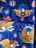 Americana fabric with eagles and other American symbols with a 4 1/2 inch blue star border added, wall hanging, quilt of valor, quilt start