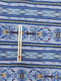 blue, purple, brown cotton fabric, Hermitage by Jinny Beyer 2009 RJR fabrics, quality quilters cotton fabric, striped and scroll fabric