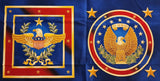 Americana fabric panel with eagles and other American symbols with a 3 1/2 inch blue star border added, wall hanging, quilt of valor