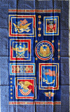 Americana fabric panel with eagles and other American symbols with a 3 1/2 inch blue star border added, wall hanging, quilt of valor