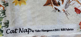 light yellow cat and flower fabric, Cat Nap by Yuko Hasegawa 2011 RJR quality quilters cotton fabric, sunflower fabric sold by the yard