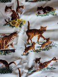 light yellow cat and flower fabric, Cat Nap by Yuko Hasegawa 2011 RJR quality quilters cotton fabric, sunflower fabric sold by the yard