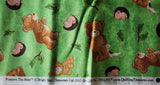 Popcorn the bear fabric, Bright Star characters ltd 2012 for Quilting Treasures, bear, hedgehog and cat green quality quilters cotton fabric