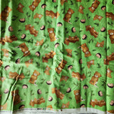 Popcorn the bear fabric, Bright Star characters ltd 2012 for Quilting Treasures, bear, hedgehog and cat green quality quilters cotton fabric