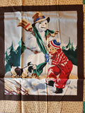 boy and dog building a snowman fabric panel, Cover Story III Snow Fun by Thimbleberries 2008 RJR fabrics, wall hanging, quilt starter