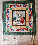 boy and dog building a snowman fabric panel, Cover Story III Snow Fun by Thimbleberries 2008 RJR fabrics, wall hanging, quilt starter