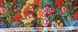 multicolored floral quilters cotton fabric with gold accents, Peggy Toole for Robert Kaufman Florentine screen print D#5084, sold by yard