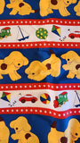 dog fabric stripes with ball, car, train, and sailboat, Goodnight Spot Eric Hill/Salspot limited 2011 Andover Fabric, quilters cotton fabric