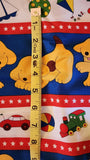 dog fabric stripes with ball, car, train, and sailboat, Goodnight Spot Eric Hill/Salspot limited 2011 Andover Fabric, quilters cotton fabric