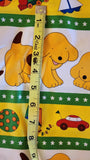 dog fabric stripes with ball, car, train, and sailboat, Goodnight Spot Eric Hill/Salspot limited 2011 Andover Fabric, quilters cotton fabric