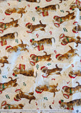 Christmas music fabric with cats off white cotton fabric, Christmas Kitties S#J9239 by Hoffman California International 2011, screen print