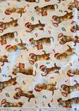 Christmas music fabric with cats off white cotton fabric, Christmas Kitties S#J9239 by Hoffman California International 2011, screen print