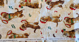 Christmas music fabric with cats off white cotton fabric, Christmas Kitties S#J9239 by Hoffman California International 2011, screen print