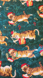Christmas music fabric with cats green cotton fabric, Christmas Kitties S#J9239 by Hoffman California International 2011, screen print