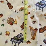 yellow instrument Christmas fabric, Joyful Noise Tara Reed Licensed to South sea imports, quality quilters cotton fabric
