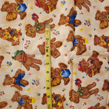 Teddy bear cotton fabric, Rainbow Critters by Hoffman International Fabrics Screen print, teddy bears with honey, books, basket, by the yard
