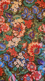 multicolored floral quilters cotton fabric with gold accents, Peggy Toole for Robert Kaufman Florentine screen print D#5084, sold by yard