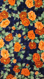 blue checked floral quilters cotton fabric with red and pink flowers with gold accents, Kona Bay fabrics 2001