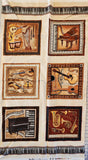 musical instrument quality quilters cotton fabric panel, Perfect Pitch by Dan Morris 2011 RJR fabrics, piano, trumpet, cello, violin, drums