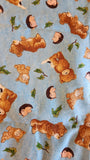 Popcorn the bear blue fabric, Bright Star characters ltd 2012 for Quilting Treasures, bear, hedgehog and cat blue quilters cotton fabric
