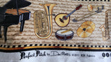 musical instrument quality quilters cotton fabric, Perfect Pitch by Dan Morris 2011 RJR fabrics, piano, drums, trumpet, cello, violin