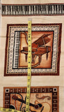 musical instrument quality quilters cotton fabric panel, Perfect Pitch by Dan Morris 2011 RJR fabrics, piano, trumpet, cello, violin