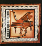 musical instrument quality quilters black cotton fabric panel, Perfect Pitch by Dan Morris 2011 RJR fabrics, piano, trumpet, violin, drums