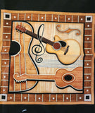 musical instrument quality quilters black cotton fabric panel, Perfect Pitch by Dan Morris 2011 RJR fabrics, piano, trumpet, violin, drums