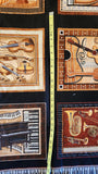 musical instrument quality quilters black cotton fabric panel, Perfect Pitch by Dan Morris 2011 RJR fabrics, piano, trumpet, violin, drums
