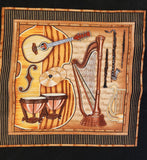 musical instrument quality quilters cotton fabric panel, Perfect Pitch by Dan Morris 2011 RJR fabrics, piano, trumpet, cello, violin, drums