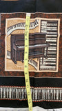 musical instrument quality quilters cotton fabric panel on black, Perfect Pitch by Dan Morris 2011 RJR fabrics, piano, cello, violin, drums