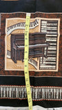 musical instrument quality quilters cotton fabric panel on black, Perfect Pitch by Dan Morris 2011 RJR fabrics, piano, cello, violin, drums