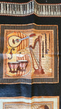 musical instrument quality quilters cotton fabric panel on black, Perfect Pitch by Dan Morris 2011 RJR fabrics, piano, cello, violin, drums