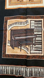 musical instrument quality quilters cotton fabric panel on black, Perfect Pitch by Dan Morris 2011 RJR fabrics, piano, cello, violin, drums